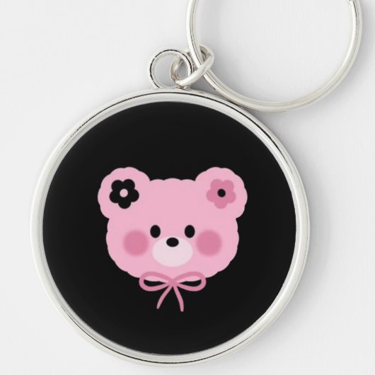 Cute Pink & Black Teddy Bear Keychain (Voorkant)