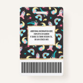 Cute Pink Black Unicorn Rainbow Floral Stars Badge (Achterkant)