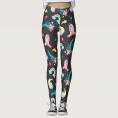 Cute Pink Black Unicorn Rainbow Floral Stars Leggings (Voorkant)