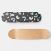 Cute Pink Black Unicorn Rainbow Floral Stars Persoonlijk Skateboard (Horizontaal)
