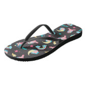 Cute Pink Black Unicorn Rainbow Floral Stars Teenslippers (Schuin)
