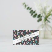 Cute Pink Black Unicorn Rainbow Floral Stars Visitekaartje (Staand voorkant)