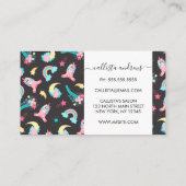 Cute Pink Black Unicorn Rainbow Floral Stars Visitekaartje (Achterkant)