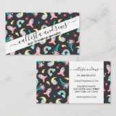 Cute Pink Black Unicorn Rainbow Floral Stars Visitekaartje (Voorkant / Achterkant)