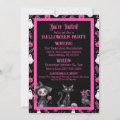 Cute Pink Black White Halloween Party Invitation Kaart (Voorkant)