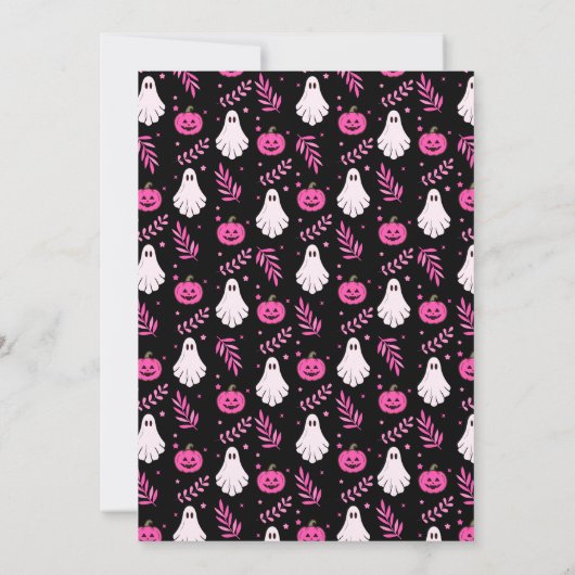 Cute Pink Black White Halloween Party Invitation Kaart (Achterkant)