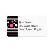 Cute Pink Black White Stripes Polka Dots Pattern Etiket (Voorkant)