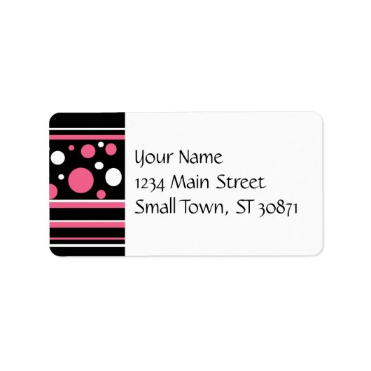 Cute Pink Black White Stripes Polka Dots Pattern Etiket (Voorkant)