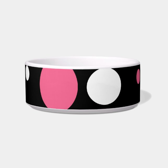 Cute Pink Black White Stripes Polka Dots Pattern Voerbakje (Links)