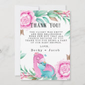 Cute Pink Blauwgroen Dinosaur Baby shower Hartelij Bedankkaart (Voorkant)