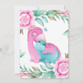 Cute Pink Blauwgroen Dinosaur Baby shower Hartelij Bedankkaart (Achterkant)