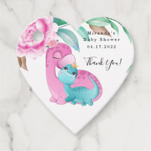 Cute Pink Blauwgroen Dinosaurs Baby shower Dank u  Bedankjes Labels
