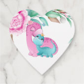 Cute Pink Blauwgroen Dinosaurs Baby shower Dank u  Bedankjes Labels (Achterkant)