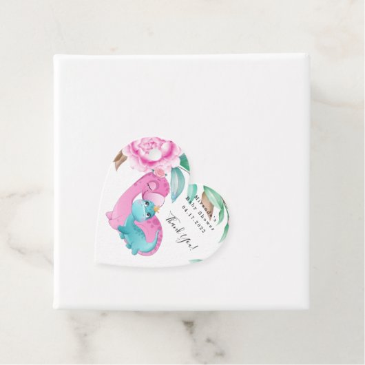 Cute Pink Blauwgroen Dinosaurs Baby shower Dank u  Bedankjes Labels (In situ)