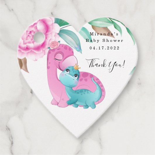 Cute Pink Blauwgroen Dinosaurs Baby shower Dank u  Bedankjes Labels (Voorkant)