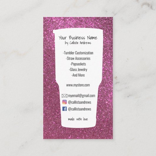 Cute Pink Blauwgroen Floral Glitter Tumbler Crafte Visitekaartje (Achterkant)