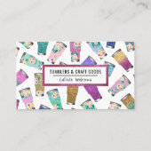 Cute Pink Blauwgroen Floral Glitter Tumbler Crafte Visitekaartje (Voorkant)