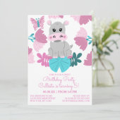 Cute Pink Blauwgroen Hippo Floral Butterfly Birthd Kaart (Staand voorkant)