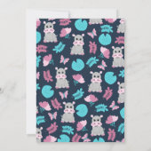 Cute Pink Blauwgroen Hippo Floral Butterfly Birthd Kaart (Achterkant)