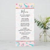Cute Pink Blauwgroen Unicorn Rainbow Floral Stars Menu (Staand voorkant)
