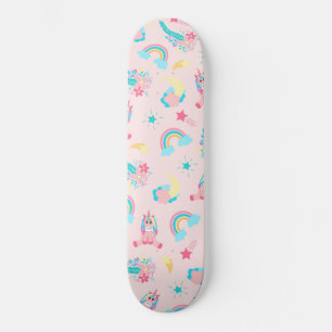 Cute Pink Blauwgroen Unicorn Rainbow Floral Stars Persoonlijk Skateboard
