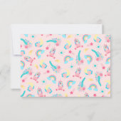 Cute Pink Blauwgroen Unicorn Rainbow Floral Stars Save The Date (Achterkant)