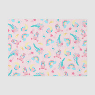 Cute Pink Blauwgroen Unicorn Rainbow Floral Stars Tissuepapier