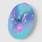 Cute Pink Blauwgroen Zee Ocean Shells Monogram Zee Grote Klok (Hoek)