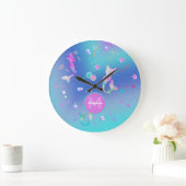 Cute Pink Blauwgroen Zee Ocean Shells Monogram Zee Grote Klok (Huis)