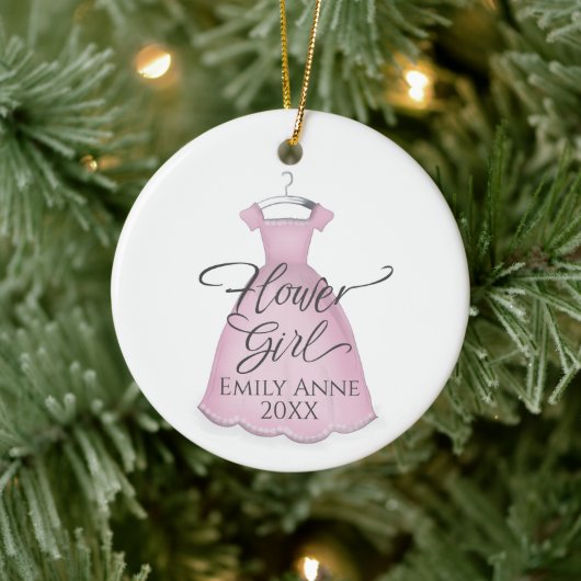 Cute Pink Bloemenmeisje Whimsical Weddenress Keramisch Ornament (Boom)
