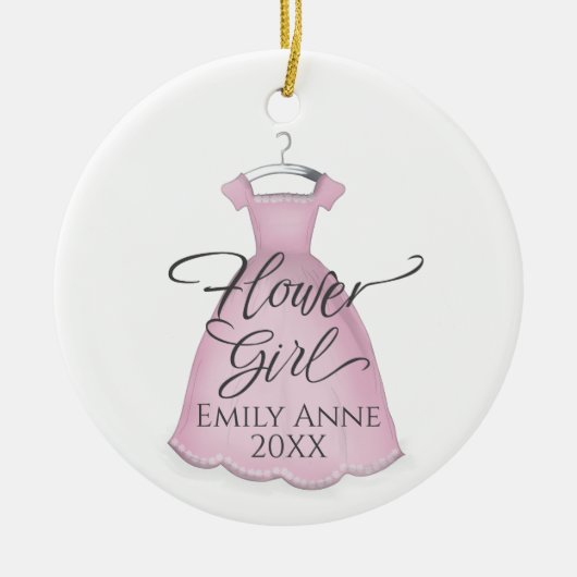 Cute Pink Bloemenmeisje Whimsical Weddenress Keramisch Ornament (Voorkant)