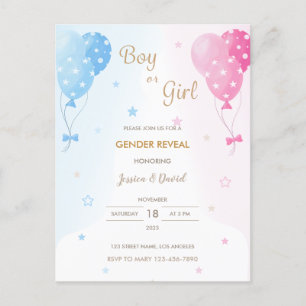 Cute Pink Blue Balloons Boy of Girl Gender onthull Briefkaart