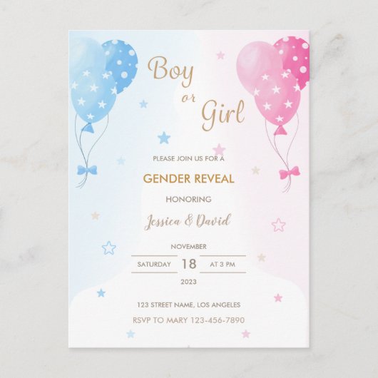 Cute Pink Blue Balloons Boy of Girl Gender onthull Briefkaart (Voorkant)