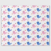Cute Pink Blue Bird Heart Pattern Repeating Love Cadeaupapier (Vlak)
