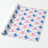 Cute Pink Blue Bird Heart Pattern Repeating Love Cadeaupapier (Uitgerold)