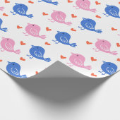 Cute Pink Blue Bird Heart Pattern Repeating Love Cadeaupapier (Hoek)