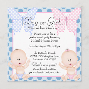 Cute Pink & Blue Butterfly Gender onthullen Invite Kaart