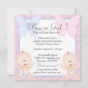 Cute Pink & Blue Butterfly Gender onthullen Invite Kaart