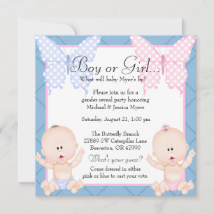 Cute Pink & Blue Butterfly Gender onthullen Invite Kaart