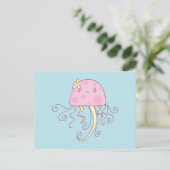 Cute Pink Blue Cartoon Jellyfish Briefkaart (Staand voorkant)