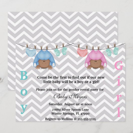 Cute Pink & Blue Gender Release Party Kaart (Voorkant / Achterkant)