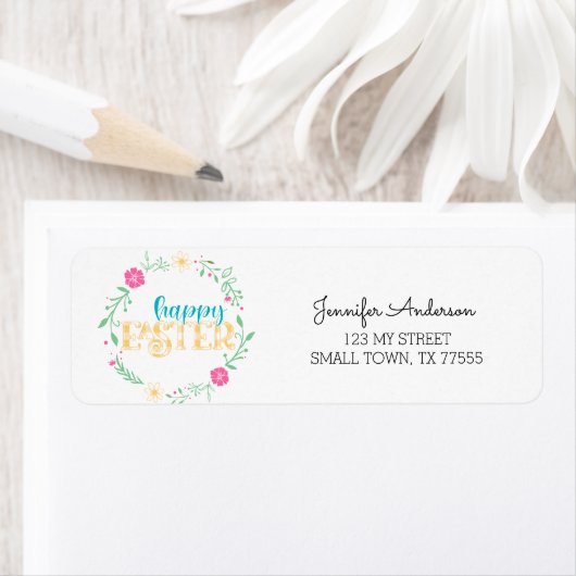 Cute Pink Blue Green Spring Happy Paasadres Etiket (Insitu)