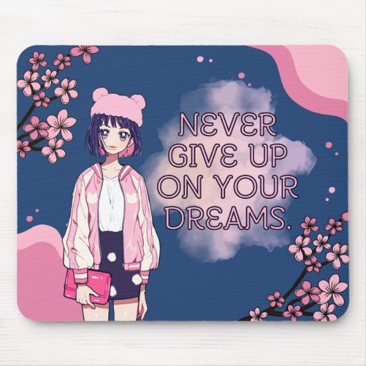 Cute Pink Blue Kawaii Anime Cherry Blossom Girly Muismat (Voorkant)