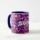 Cute Pink & Blue Leopard Animal Print Name Mok (Voorkant links)