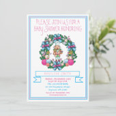 Cute Pink Blue Nutkraker WreatBaby shower Kaart (Staand voorkant)