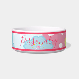 Cute Pink Blue Pastel Design Personated Dog Cat Voerbakje