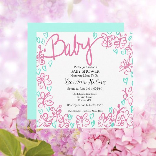 Cute Pink Blue Specialized Baby shower Invitation Kaart
