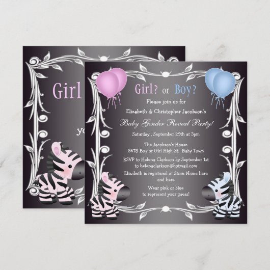 Cute Pink & Blue Zebras Baby Gender Reopenbaart Sh Kaart (Voorkant / Achterkant)