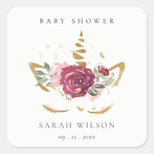 Cute Pink Blush Gold Floral Unicorn Baby shower