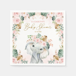 Cute Pink Blush Tropisch Elephant Baby shower Servet